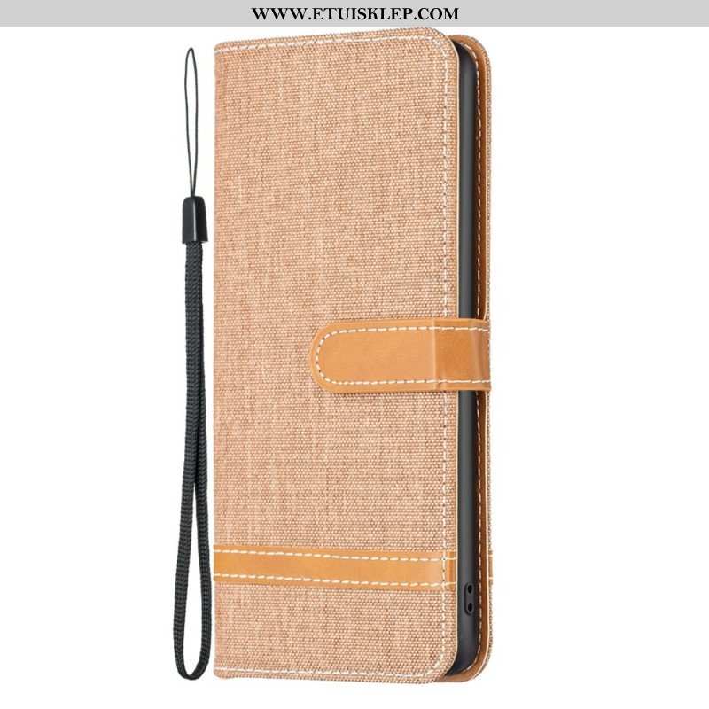 Etui Folio do iPhone 14 z Łańcuch Pasek Z Efektem Tkaniny I Skóry